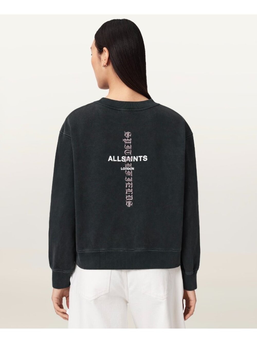 Allsaints Pippa size Medium Black washed sweatshirt Cross